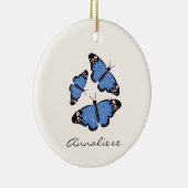 シックブルーモダンバタフライデザインパーソナライズされた セラミックオーナメント (右)
