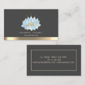 シックブルーロータスストライプ金ゴールドヨガインストラクター 名刺 (正面/裏面)