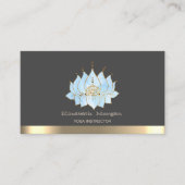 シックブルーロータスストライプ金ゴールドヨガインストラクター 名刺 (正面)