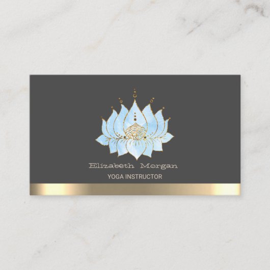 シックブルーロータスストライプ金ゴールドヨガインストラクター 名刺 (正面)