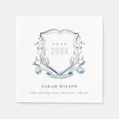 シックブルーワイルドフラワーウォーターカラークレスト卒業 スタンダードカクテルナプキン (正面)