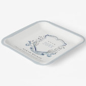 シックブルーワイルドフラワーウォーターカラークレスト卒業 ペーパープレート (傾斜あり)