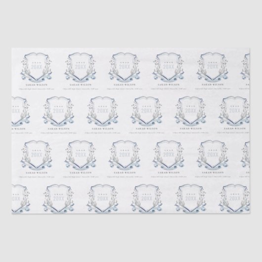 シックブルーワイルドフラワーウォーターカラークレスト卒業 薄葉紙 (正面)