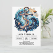 シックブルー海誕生日 招待状 (スタンド正面)