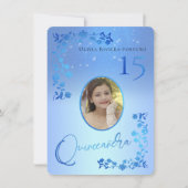 シックブルー王室のグリッターフローラフォトキンセアニェラ 招待状 (正面)