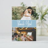 シックブルー結婚のカスタム写真2枚 サンキューカード (スタンド正面)