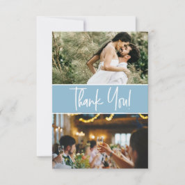 シックブルー結婚のカスタム写真2枚 サンキューカード