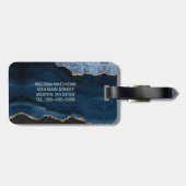 シックブルー金ゴールドグリッターアゲートカスタムモノグラム ラゲッジタグ (裏面横)