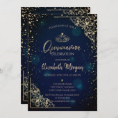 シックブルー金ゴールドティアラ，ダイアモンズキンセアニラ 招待状 (正面/裏面)