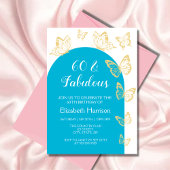 シックブルー金ゴールドバタフライファブラス誕生日 招待状