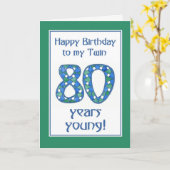 シックブルー、グリーン、ホワイト80番目の誕生日（ツイン用） カード (黄色い花)