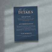 シックブルー&バラ金ゴールドタイポグラフィ結婚ズ詳細 エンクロージャーカード