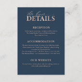 シックブルー&バラ金ゴールドタイポグラフィ結婚ズ詳細 エンクロージャーカード (正面)