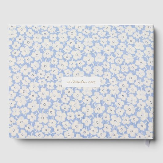 シックブルー&ホワイトフローラカップル結婚ズ ゲストブック (裏面)