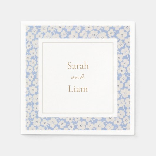 シックブルー&ホワイトプティフルーアペーパーナプキン スタンダードカクテルナプキン (正面)