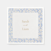 シックブルー&ホワイトプティフルーアペーパーナプキン スタンダードカクテルナプキン (正面)