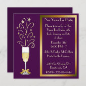 シックプラムアンド金ゴールドニューイブパーティの招待状 招待状 (正面/裏面)