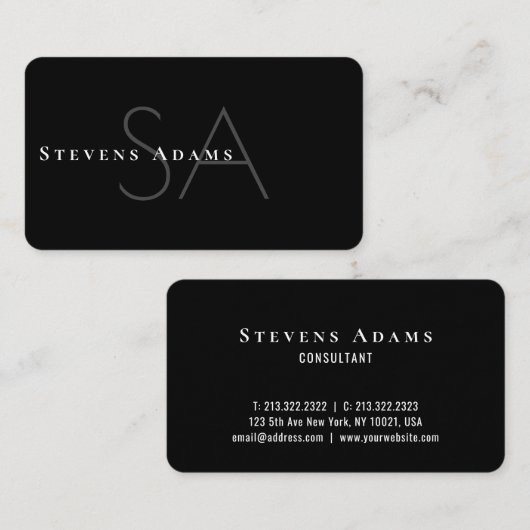 シックプロフェッショナル白黒モノグラムの 名刺 (正面/裏面)