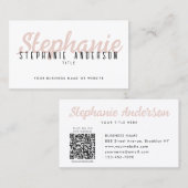 シックプロフェッショナル赤面ピンクスクリプト名QRコード 名刺 (正面/裏面)