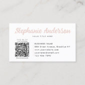 シックプロフェッショナル赤面ピンクスクリプト名QRコード 名刺 (裏面)