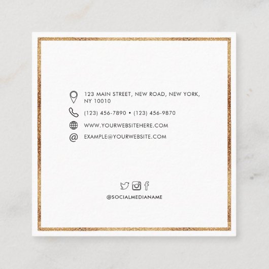 シックプロフェッショナルQRコード金ゴールドグリッターフレーム スクエア名刺 (裏面)