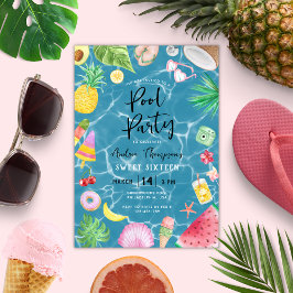 シックプールパーティーサマースウィート16誕生日 招待状