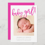 シックベビーモダンフォトガールピンクレタリング 案内状 (正面/裏面)