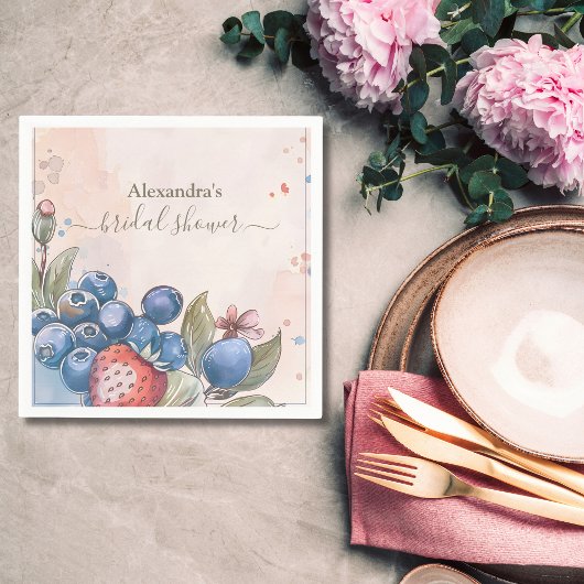 シックベリースイートストロベリーブライダルシャワー スタンダードカクテルナプキン