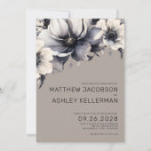 シックベージュボホ白黒ニュートラルフローラ結婚ズ 招待状 (正面)