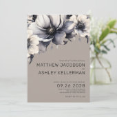 シックベージュボホ白黒ニュートラルフローラ結婚ズ 招待状 (スタンド正面)