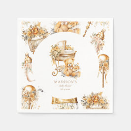 シックベージュ&金ゴールドバシネカスタム スタンダードカクテルナプキン