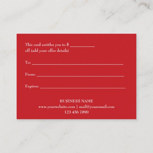 シックホリデービジネススノーフレークギフト券 割引カード (裏面)