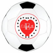 シックホワイトグレーイニシャルレターモノグラム赤いハート サッカーボール (正面)