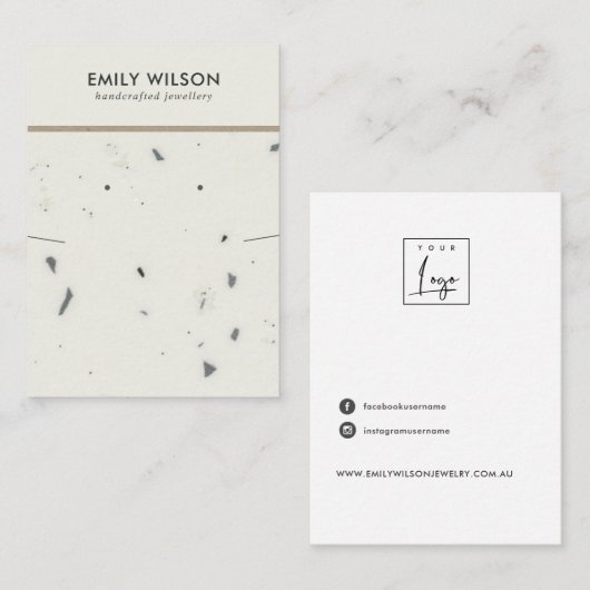 シックホワイトグレーテラゾネックレスイヤリングディスプレイ 名刺 (正面/裏面)