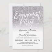 シックホワイトシルバーフェイクグリッターグラデーション婚約 招待状 (正面)