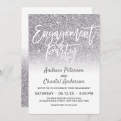 シックホワイトシルバーフェイクグリッターグラデーション婚約 招待状 (正面/裏面)