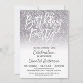 シックホワイトシルバーフェイクグリッターグラデーション誕生日 招待状 (正面)