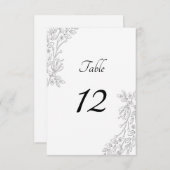 シックホワイトシルバーフォイルフローラテーブルナンバーカード 招待状 (正面/裏面)