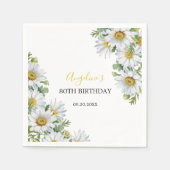 シックホワイトデイジーフローラグリーナリー誕生日 スタンダードカクテルナプキン (正面)