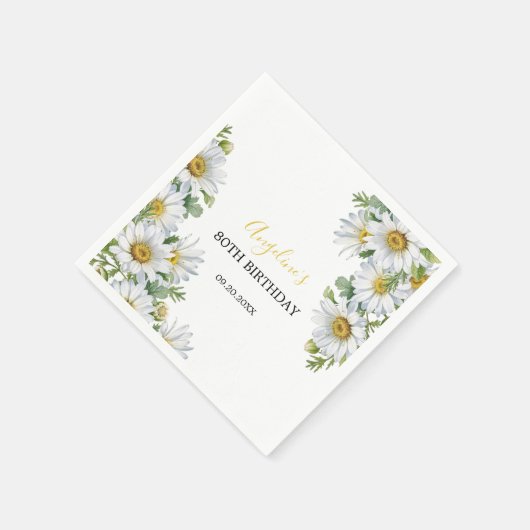 シックホワイトデイジーフローラグリーナリー誕生日 スタンダードカクテルナプキン (角)