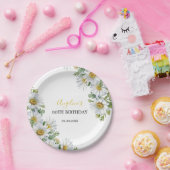 シックホワイトデイジーフローラグリーナリー誕生日 ペーパープレート (パーティー)