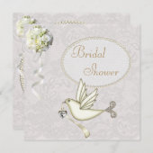 シックホワイトドーブペイズリーレースブライダルシャワー 招待状 (正面/裏面)