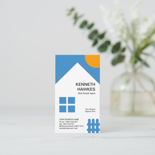 シックホワイトハウスオレンジサンピケットフェンス不動産仲介業者 名刺 (スタンド正面)