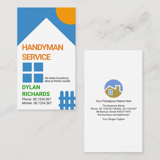 シックホワイトハウスピケットフェンスモチーフハンディマン 名刺 (正面/裏面)