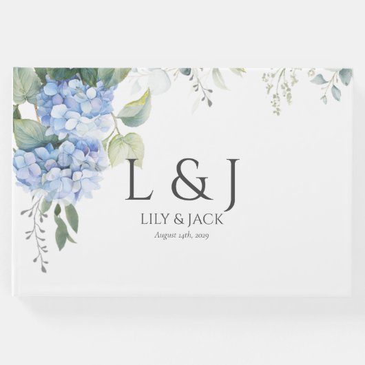 シックホワイトフローラアジサイ結婚ズゲストブック ゲストブック (正面)