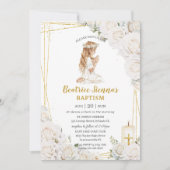 シックホワイトフローラバプテスマ祈《キリスト教》洗礼式や命名式ズガール 招待状 (正面)