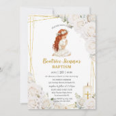 シックホワイトフローラバプテスマ祈《キリスト教》洗礼式や命名式ズガール 招待状 (正面)