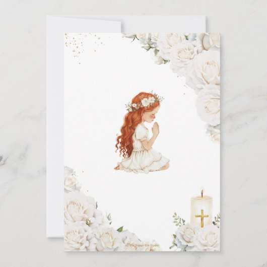 シックホワイトフローラバプテスマ祈《キリスト教》洗礼式や命名式ズガール 招待状 (裏面)