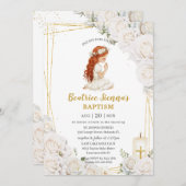 シックホワイトフローラバプテスマ祈《キリスト教》洗礼式や命名式ズガール 招待状 (正面/裏面)