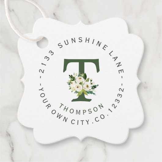 シックホワイトフローラ円形住所 シール結婚ズ フェイバータグ (正面)